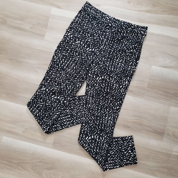 Express Geometric Printed Straight Leg Ankle Trouser Pants Black & White Size 2R - Picture 11 of 11